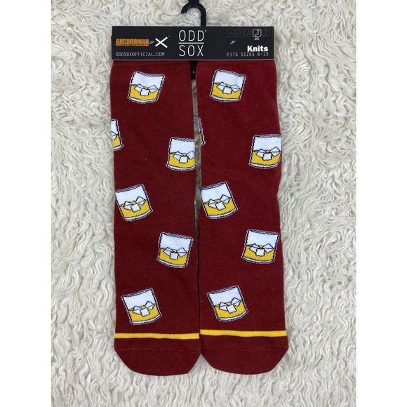 NWT Odd Sox Ron Burgundy Anchorman Unisex Size 6-13 Cotton Blend Crew Socks - Picture 1 of 5